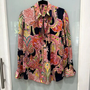 Ralph Lauren Green Label Pink Blue Paisley Blouse Shirt Top Long Sleeve Sz M